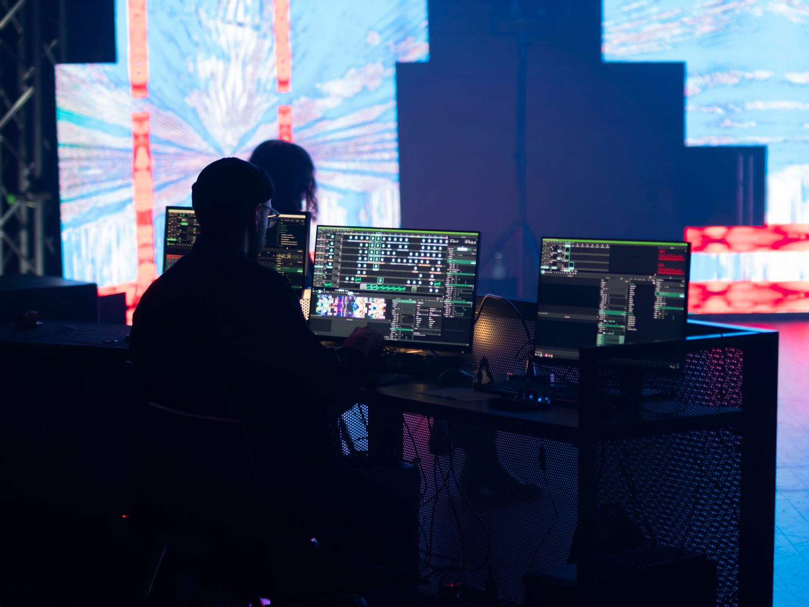Show control operators monitoring event screens